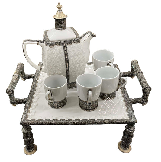 White Ornate Ceramic Tea Cup Set