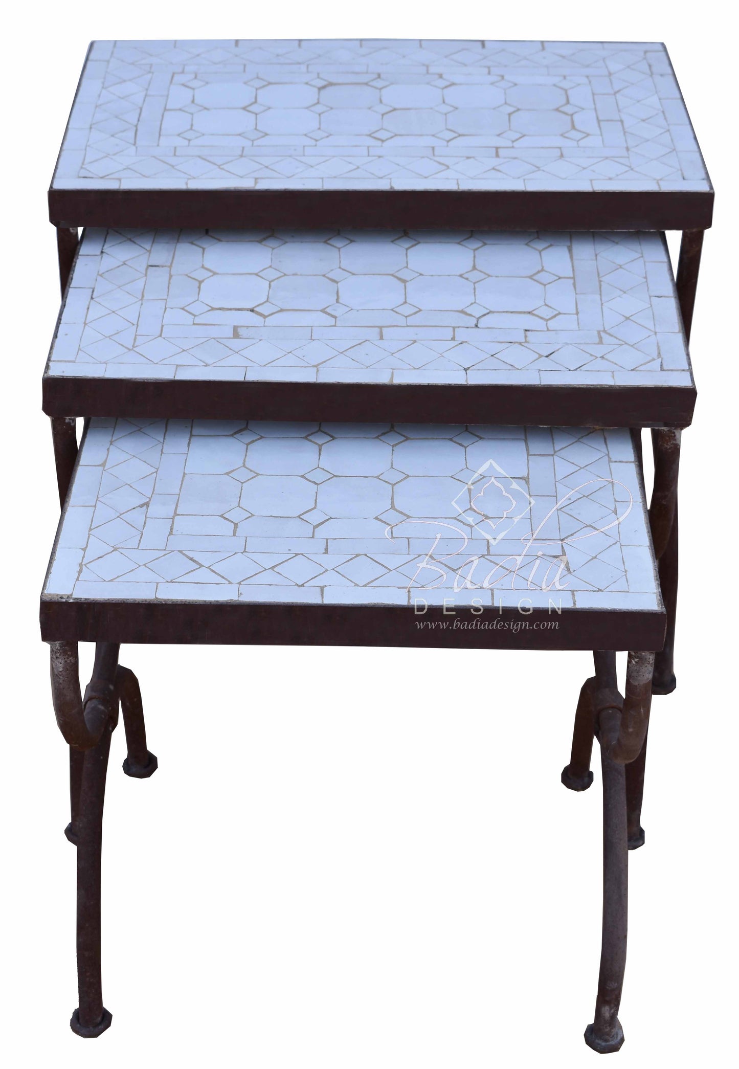 White Nesting Tile Patio Tables - MT762