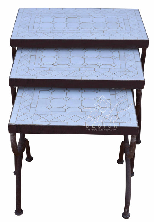 White Nesting Tile Patio Tables - MT762