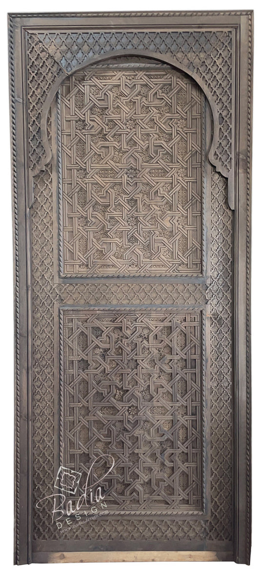 Dark Stained Hand Carved Wooden Door