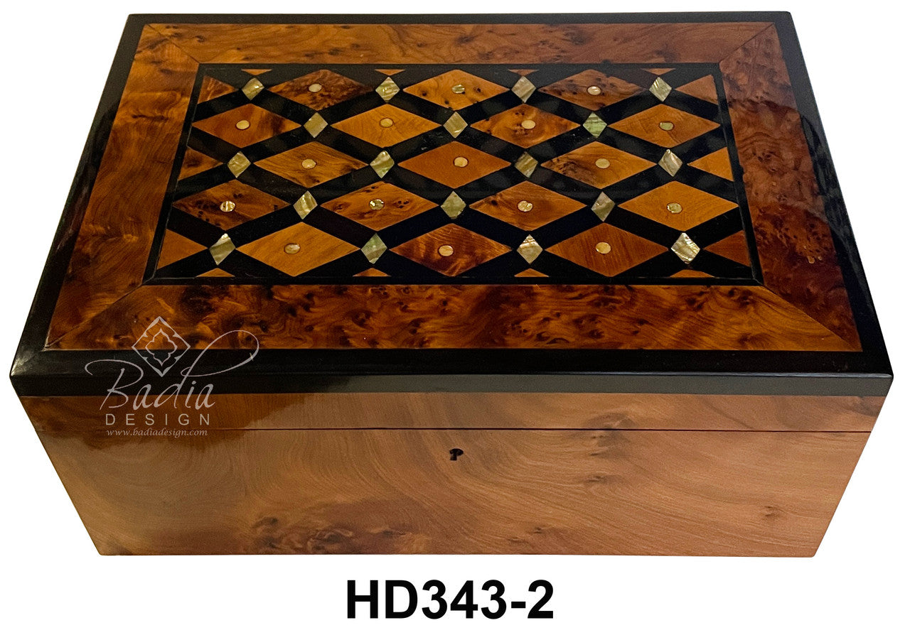 Wooden Thuya Jewelry Box with Mother of Pearl Inlay